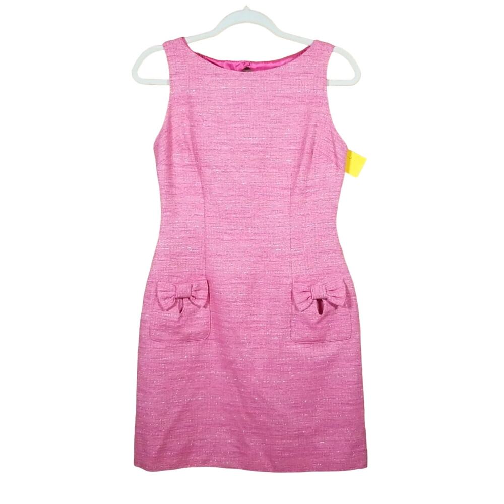 Britt Ryan Tweed Dress with Bow Pockets‎ and Lining Sleeveless Pink  Gold Thread